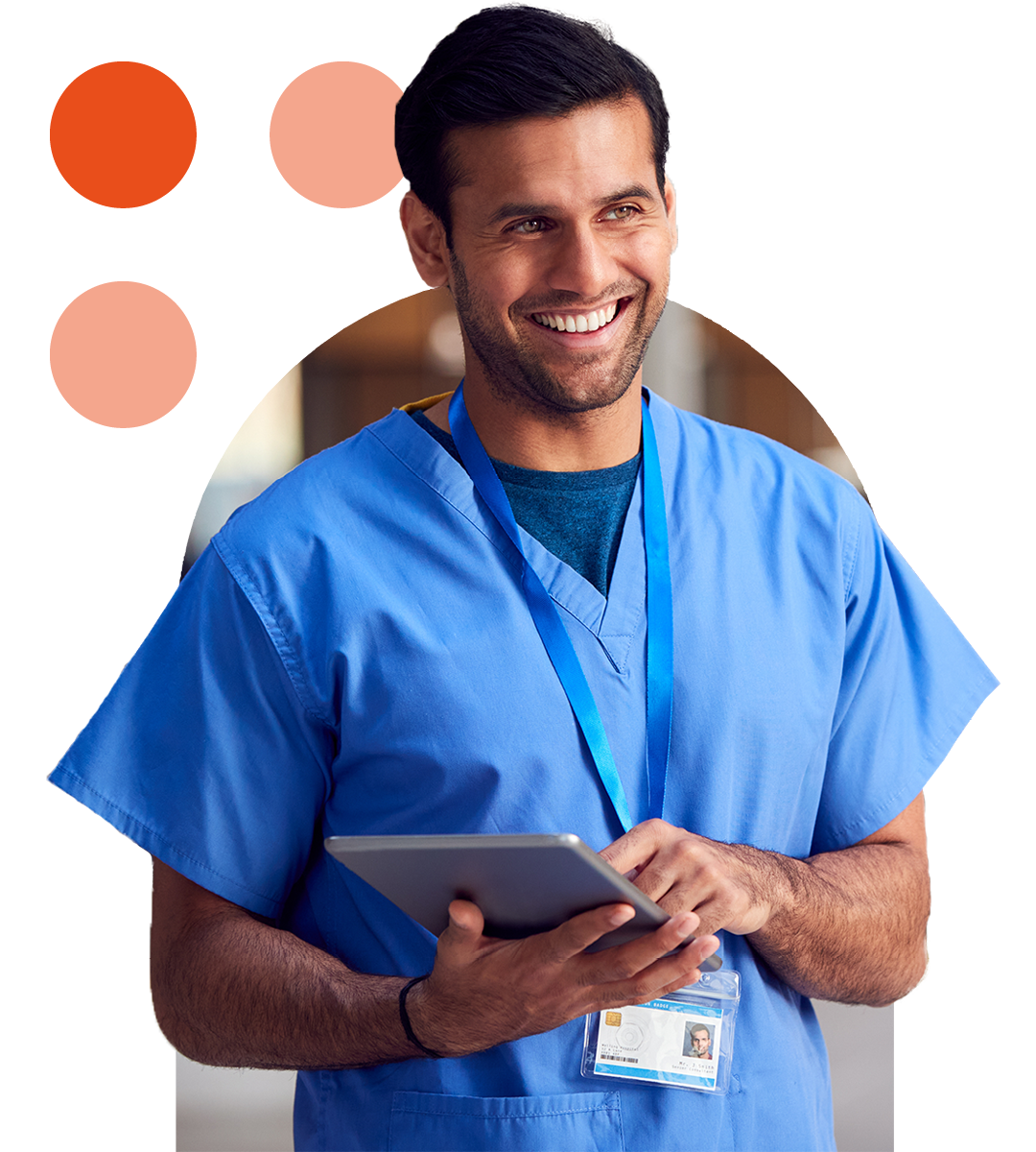 Image of a smiling doctor holding a tablet