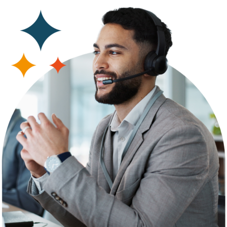 Image of a support professional talking on a headset