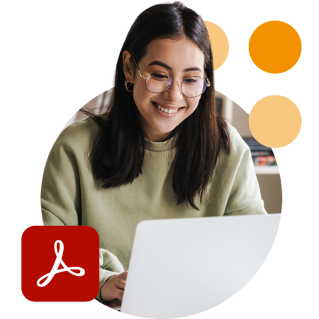 Image of a person sat working on a laptop with the Adobe Acrobat Sign logo