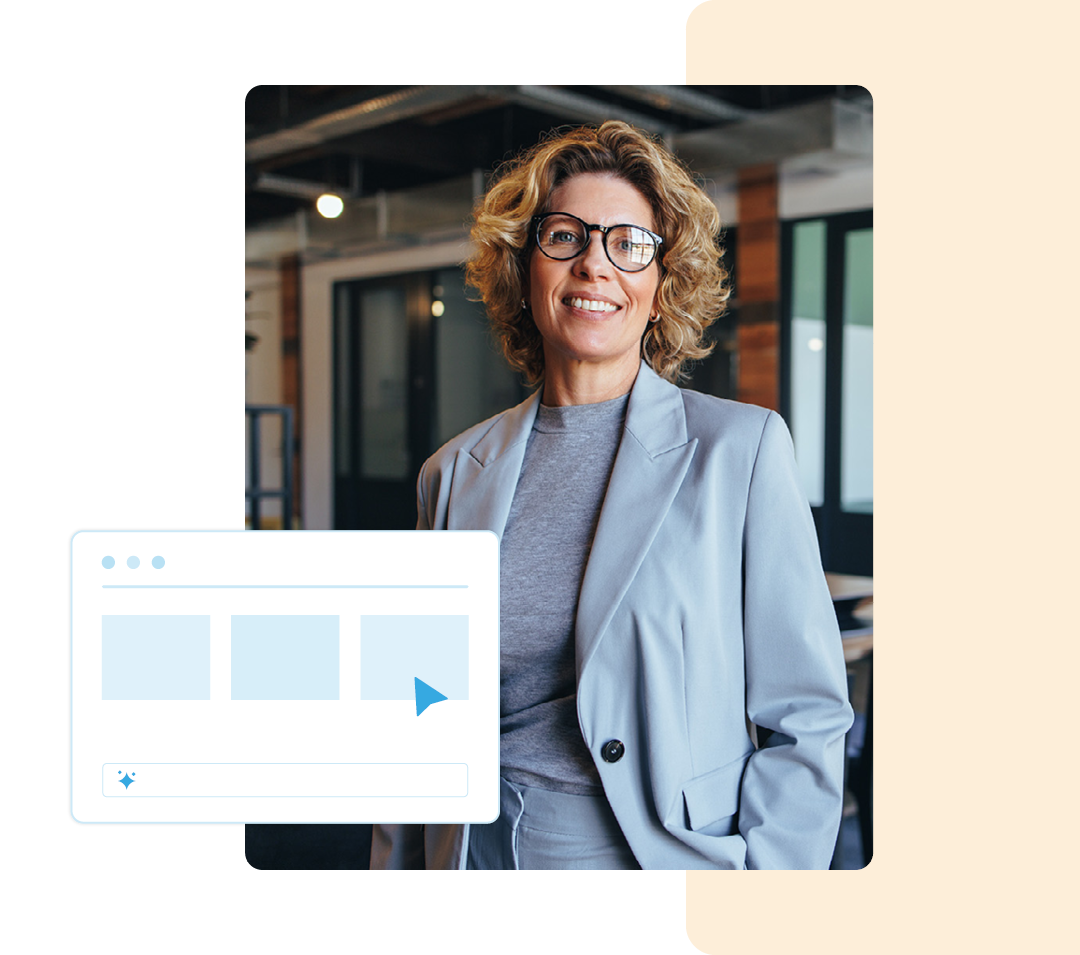 Image of a person stood up smiling in an office