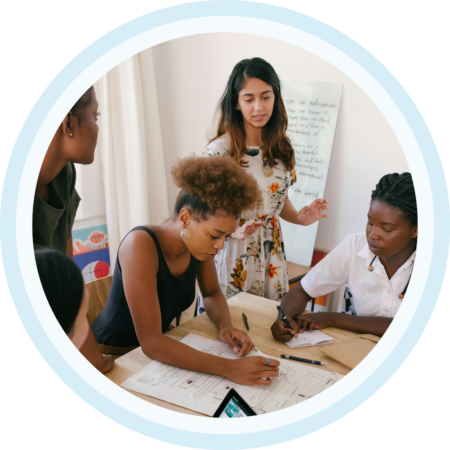 Image of a group of colleagues collaborating in a meeting