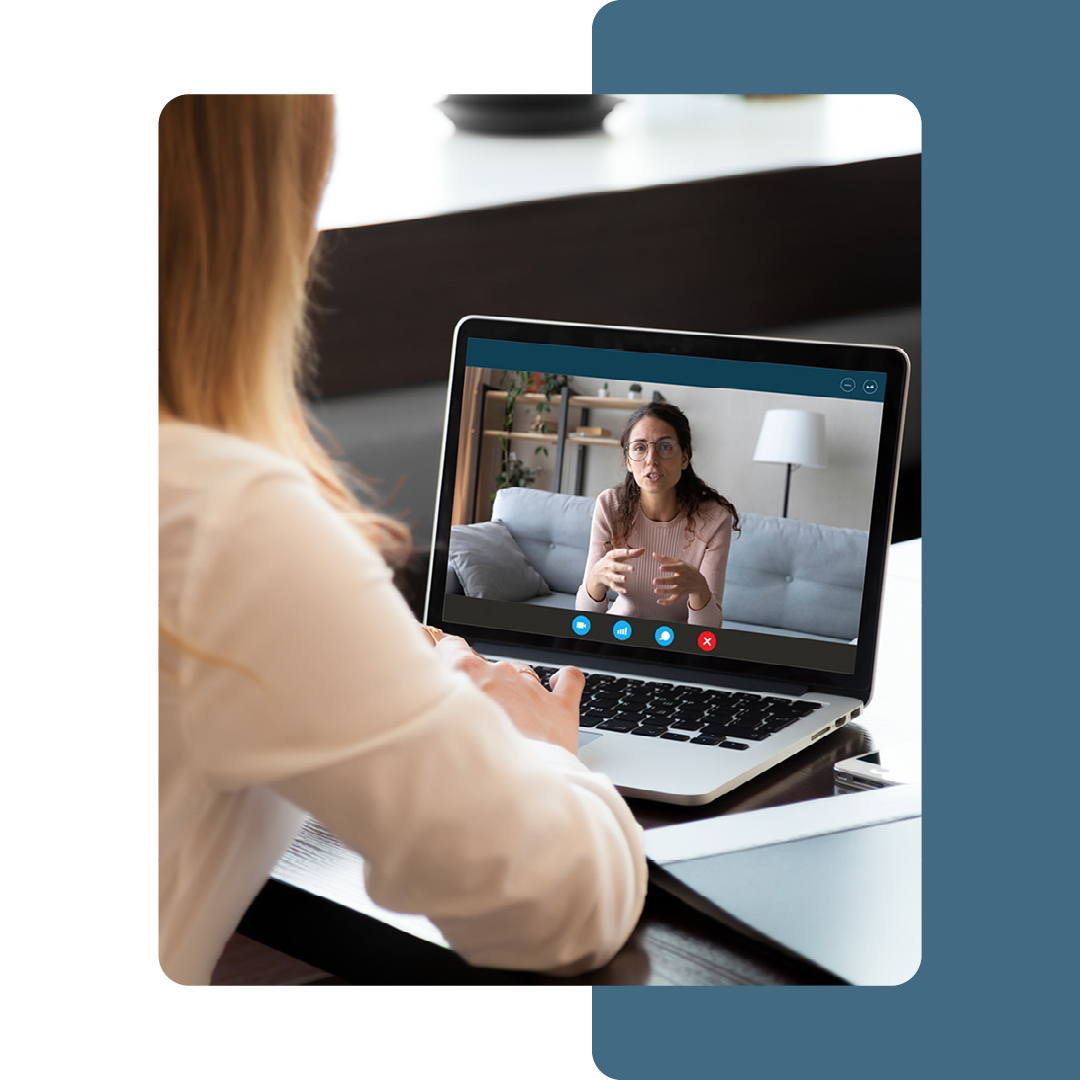 Image of a person talking on a virtual meeting