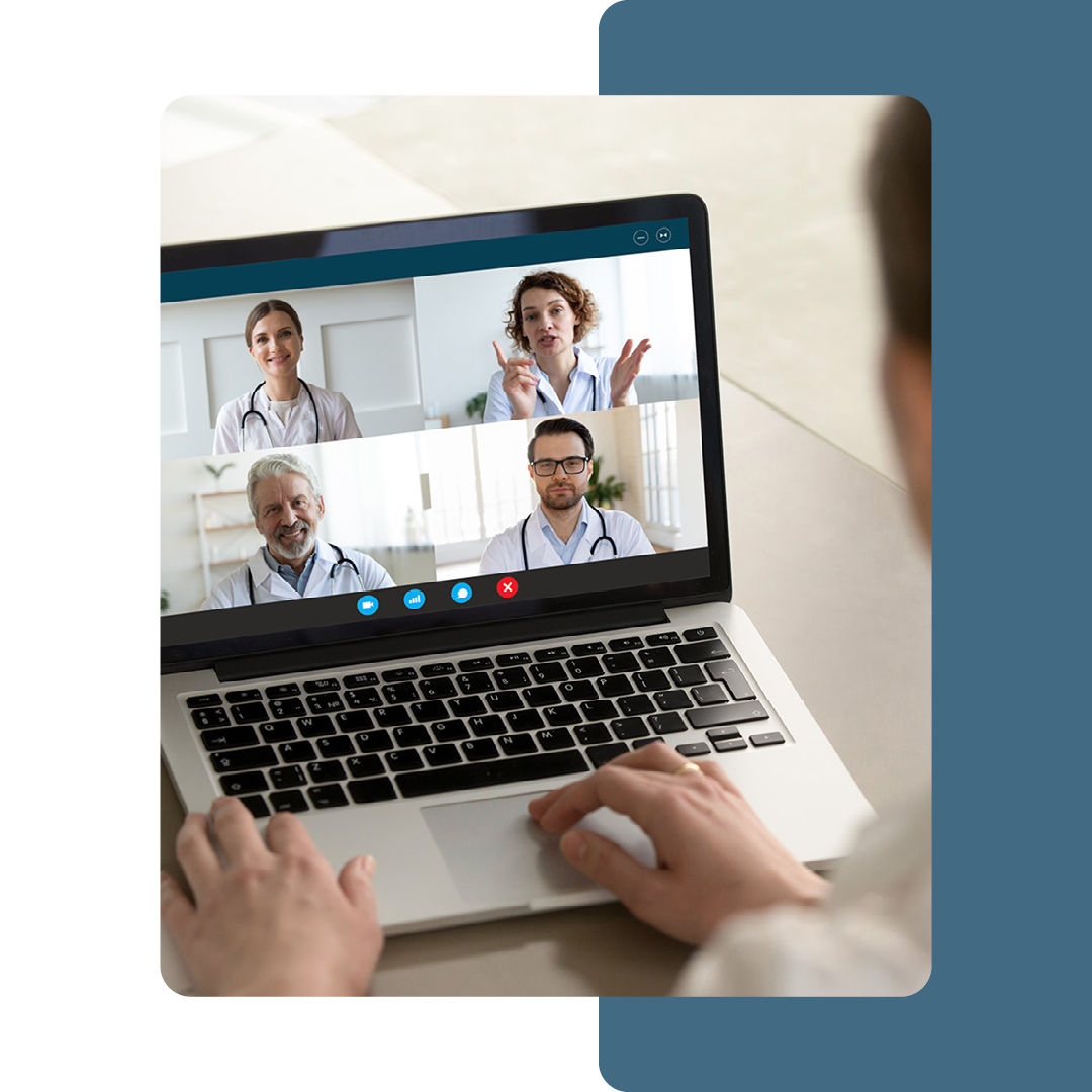 Image of a person talking on a virtual meeting