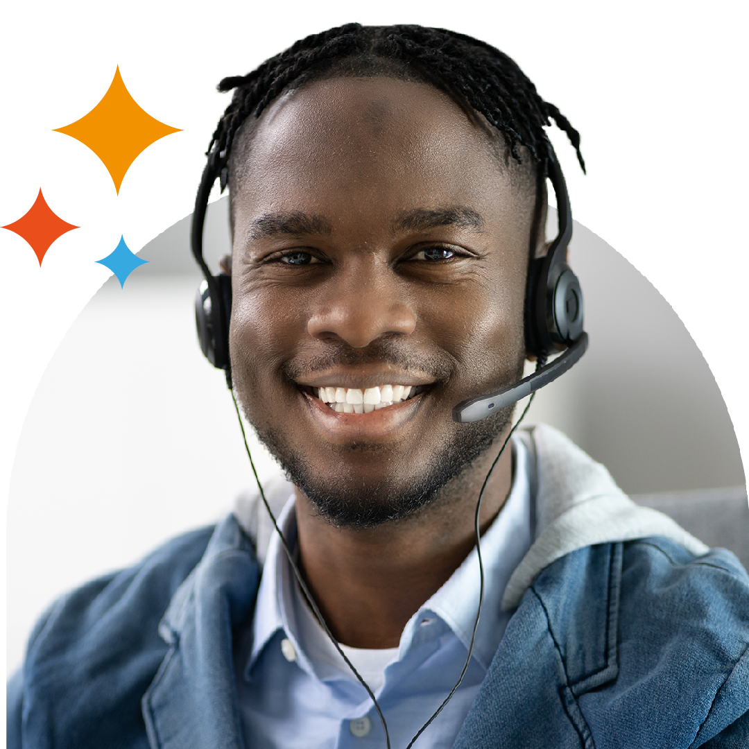 Image of a smiling IT support professional talking on a headset