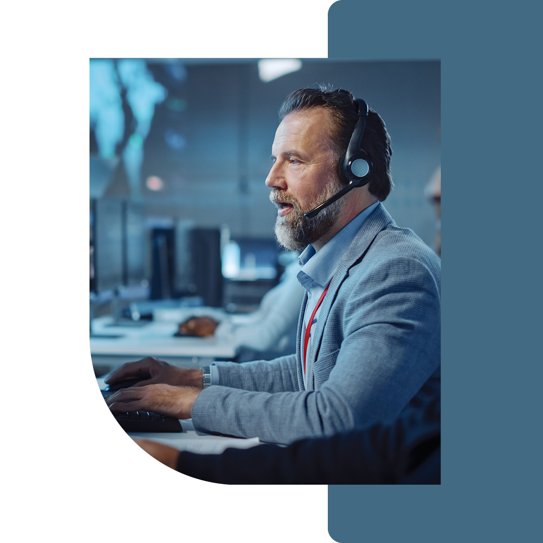 Image of a security specialist talking on a headset