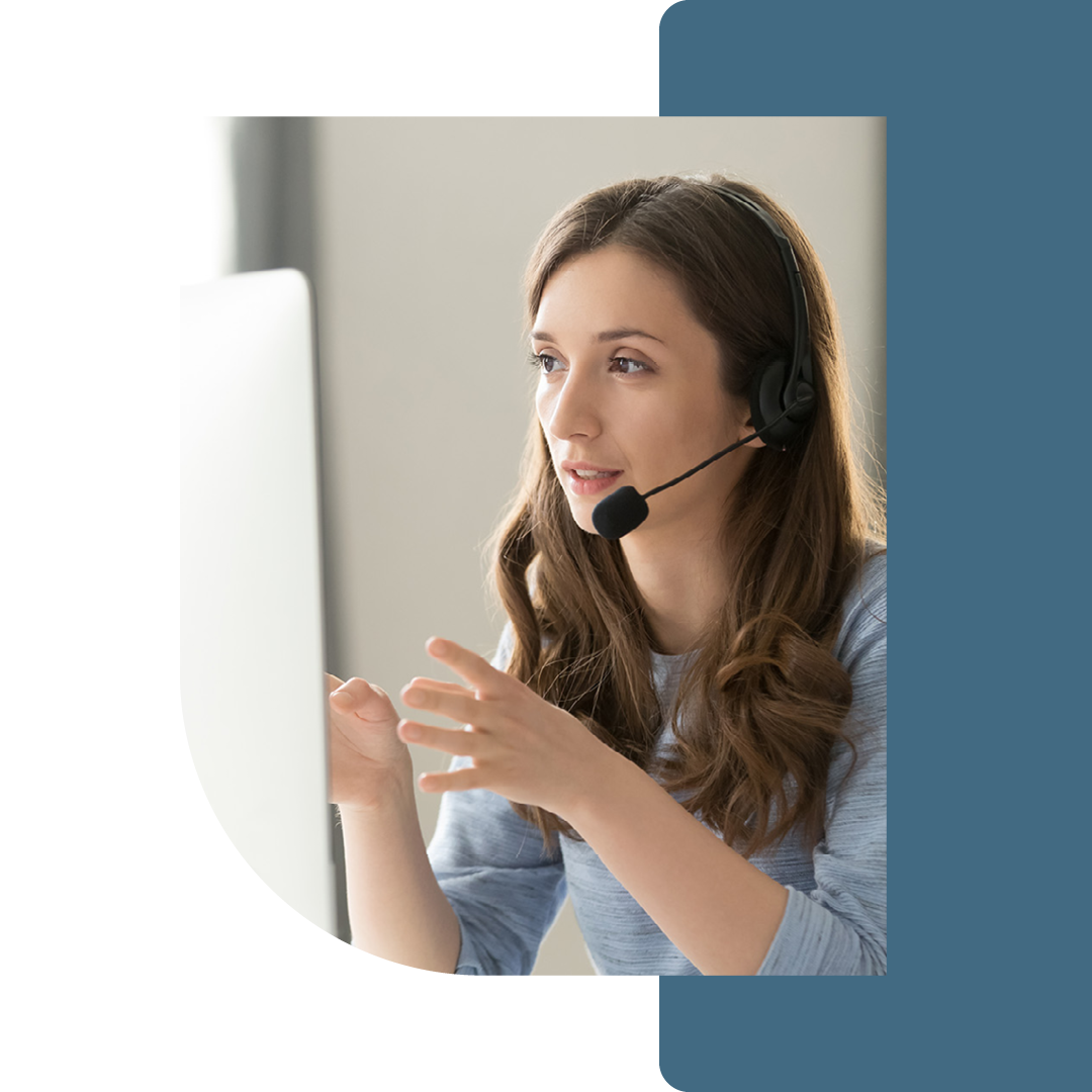 Image of a person talking on a headset on a virtual call