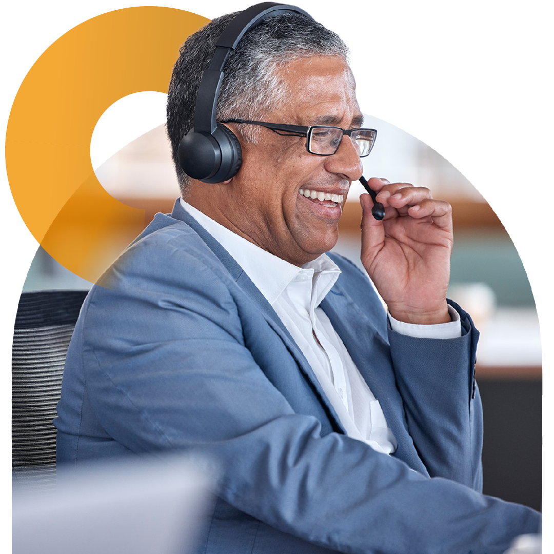 Image of an IT support professional talking on a headset