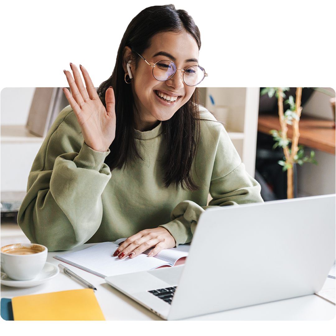 Image of a person waving on a virtual meeting