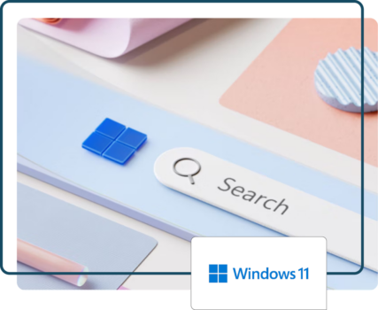 Image showcasing Windows 11 with a WIndows 11 logo