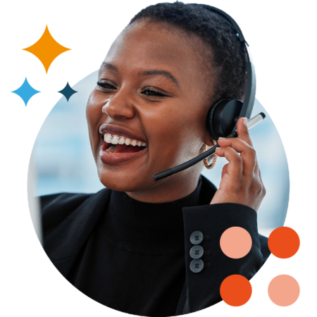 Image of a smiling IT support professional talking on a headset