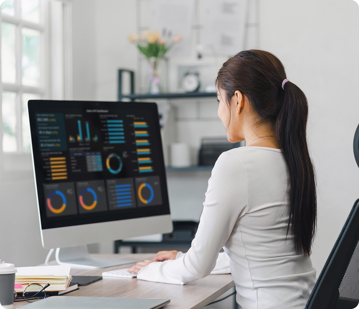 Image of a professional analysing data visualisation on a computer