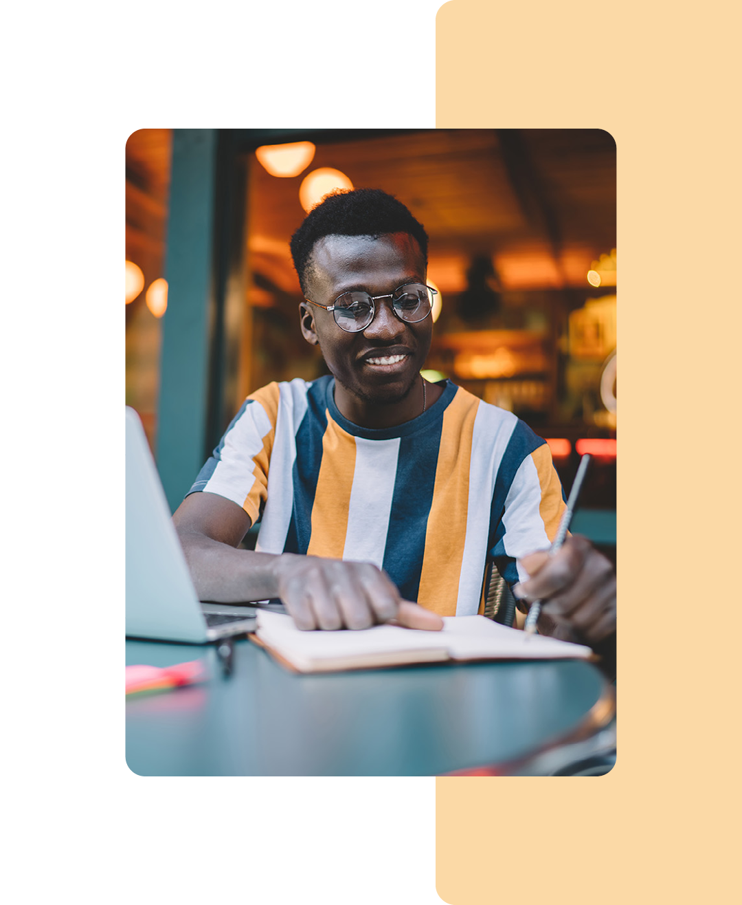 Image of a content writer writing in a notebook