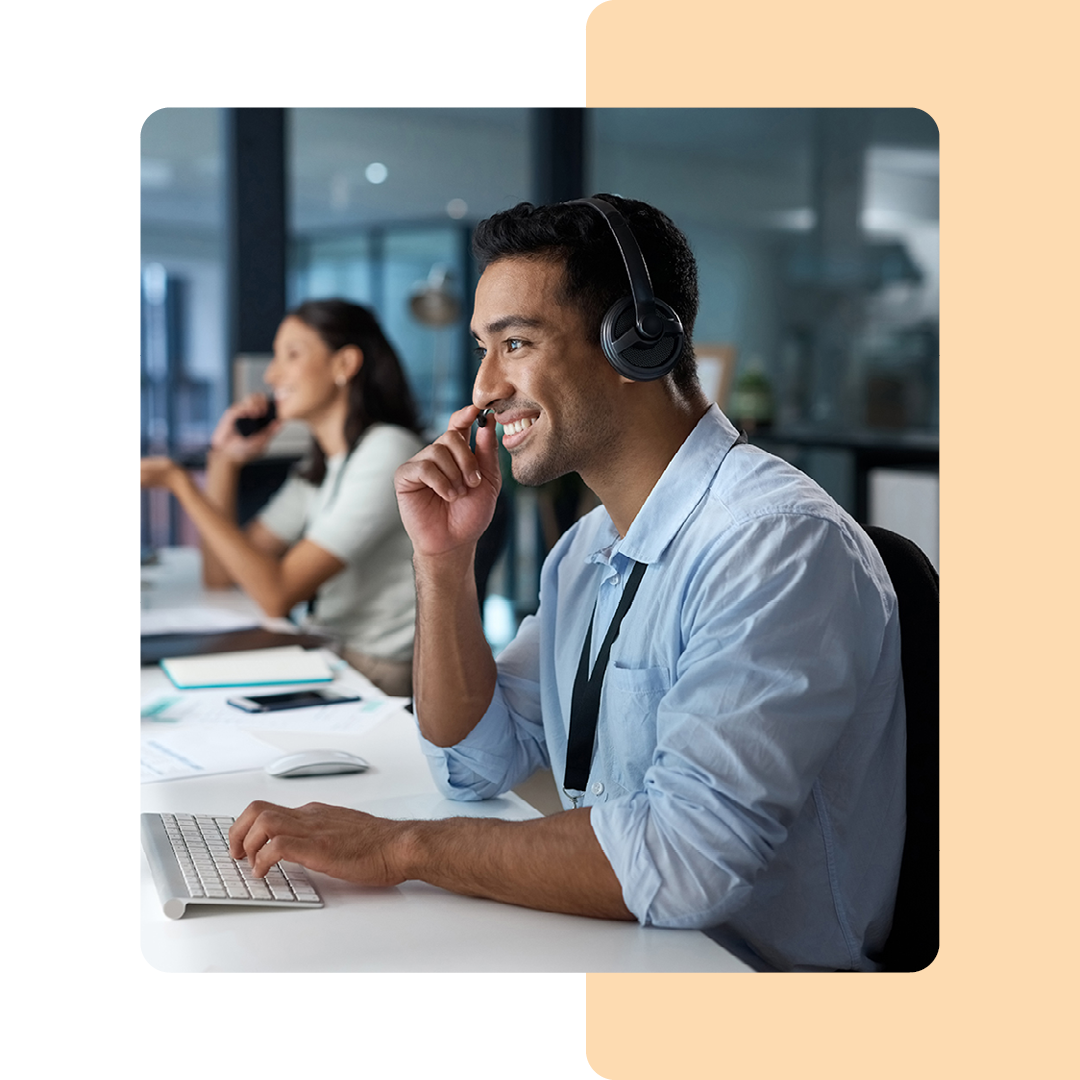 Image of an IT support professional talking on a headset