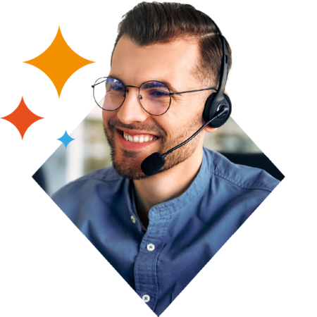 Image of an IT support professional talking on a headset