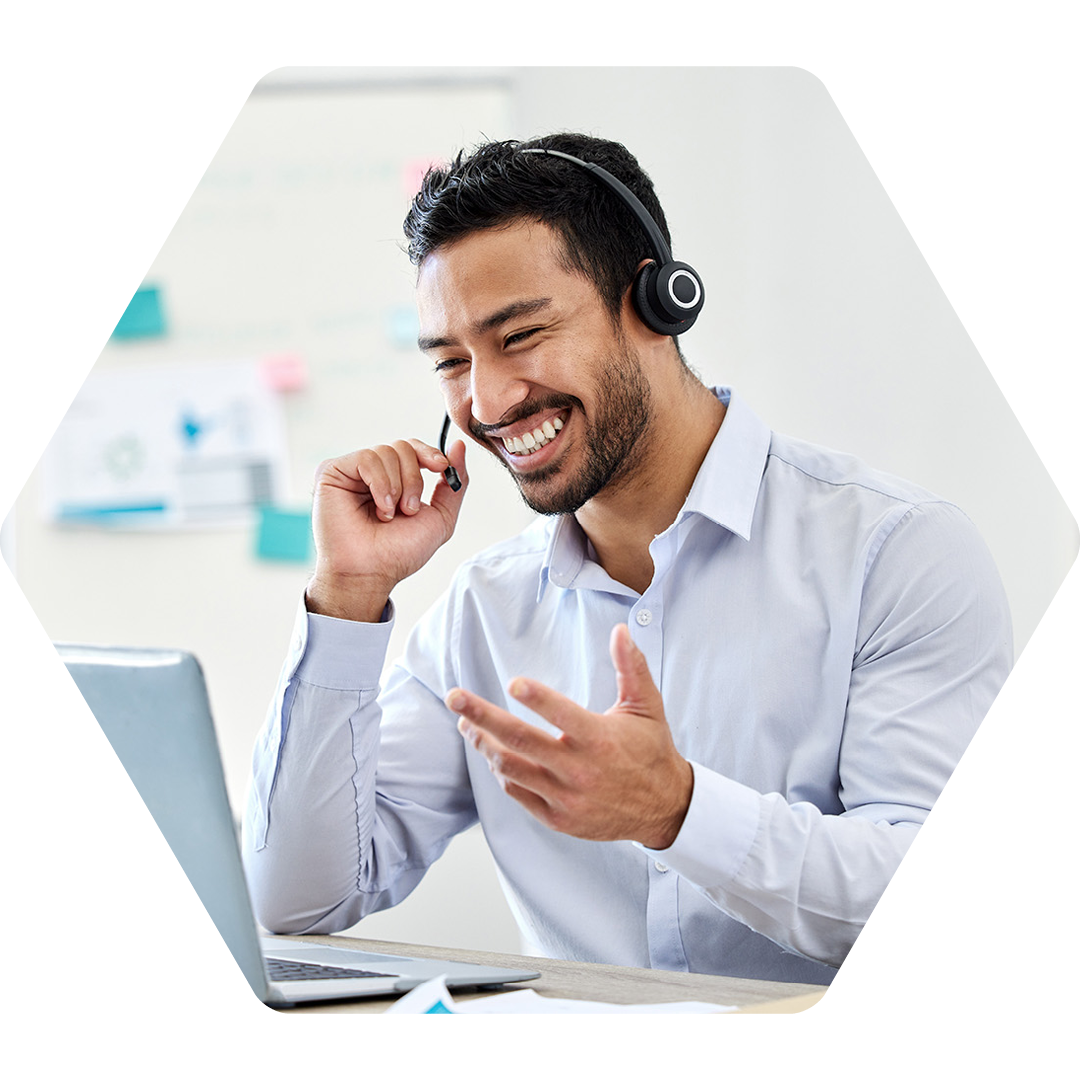 Image of an IT support professional talking on a headset