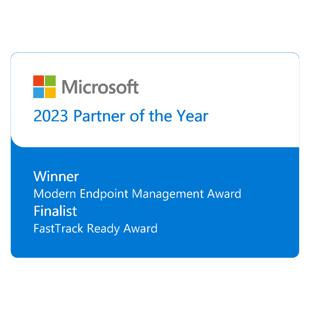 Microsoft 2023 Partner of the Year logo for Modern Endpoint Management Winners and FastTrack Ready Partner Finalist