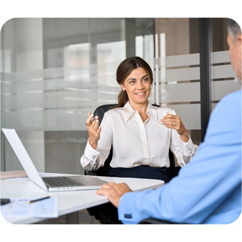 two business people talking meeting in office