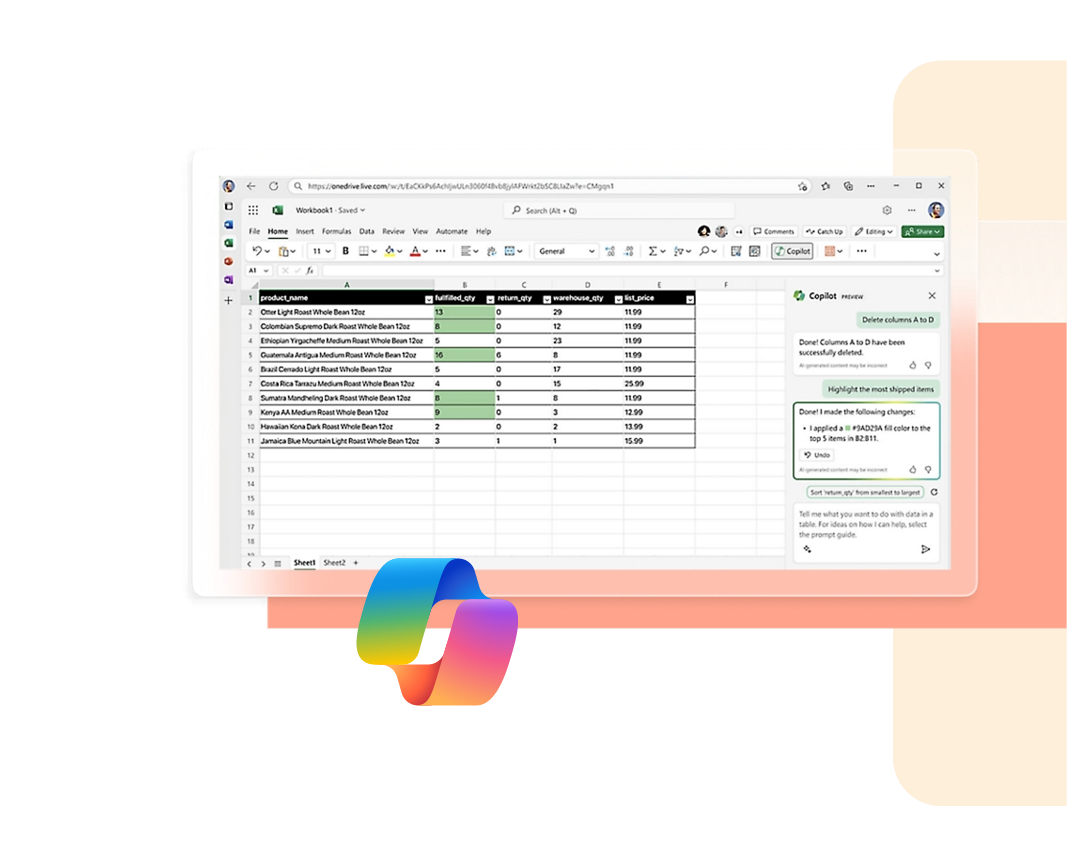 Image of Microsoft 365 Copilot interface Excel